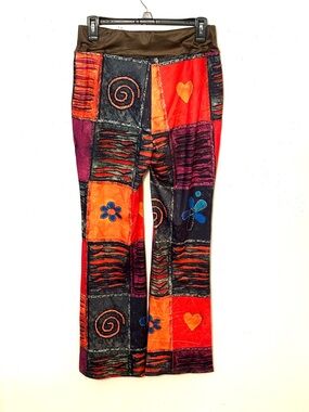 Patchwork Patterned Wide-Leg Pants - Multicolor. Size L. NWT.